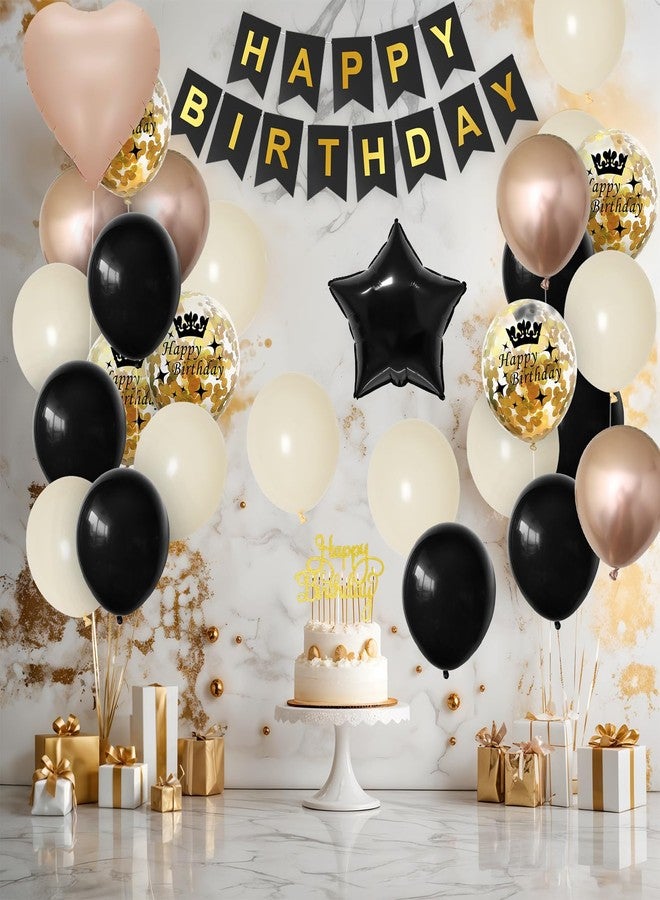 Vibzox Black Gold Birthday Decorations for Women Men,Party Decorations Sand White Champagne Gold Balloon Heart Star Foil Balloons Happy Birthday Banner Boho Birthday Party Decor - Image 4